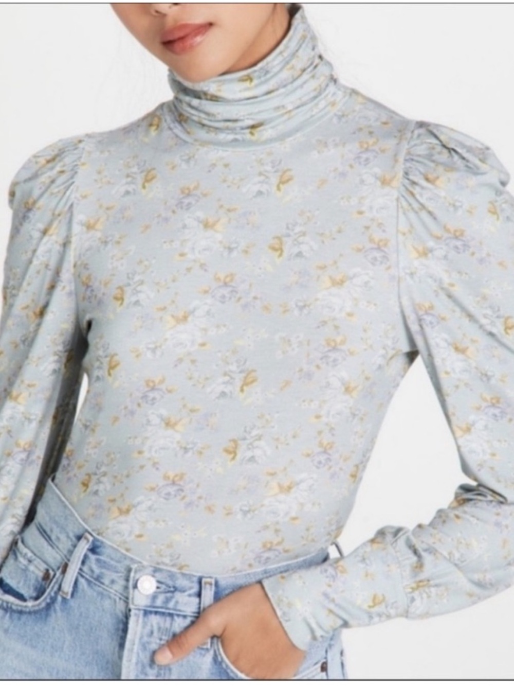 LOVESHACKFANCY Vienna Turtleneck Top in Sky Gray XS - Picture 3 of 9